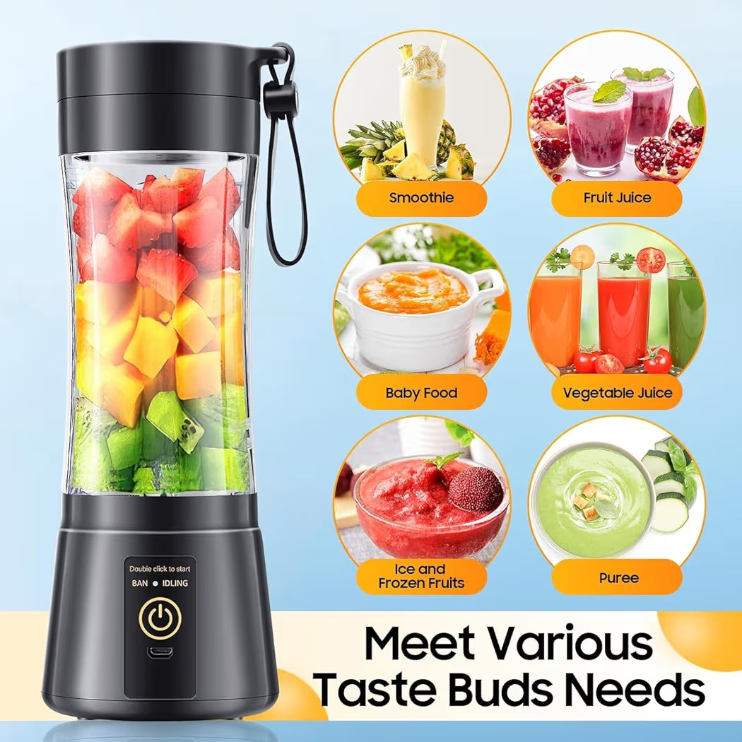 Portable Blender for Shakes and Smoothies - USB Rechargeable Personal Mini Blender with 6 Blades, 13.5oz Cordless Travel Juicer for Gym, Office, and Camping