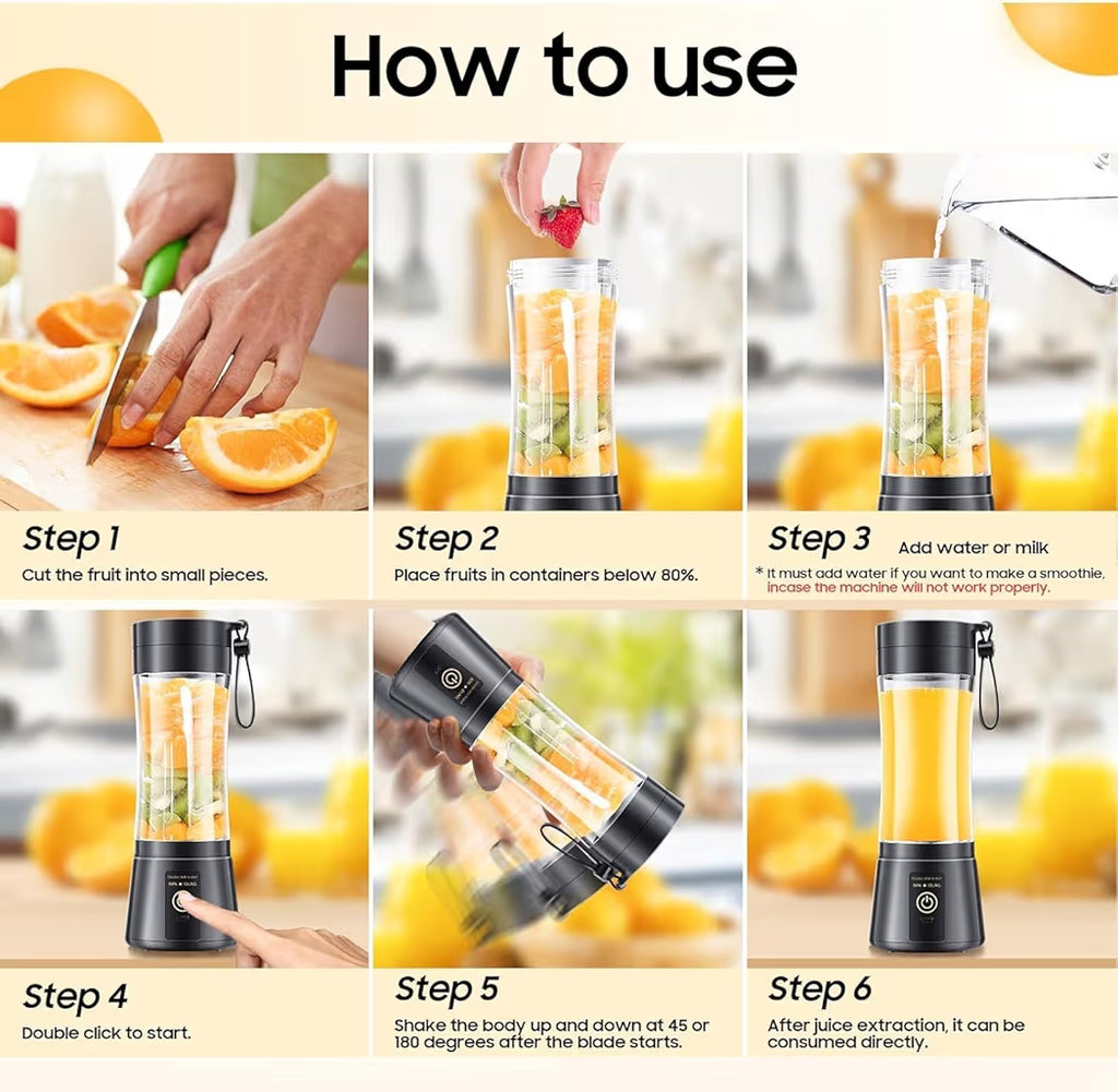 Portable Blender for Shakes and Smoothies - USB Rechargeable Personal Mini Blender with 6 Blades, 13.5oz Cordless Travel Juicer for Gym, Office, and Camping