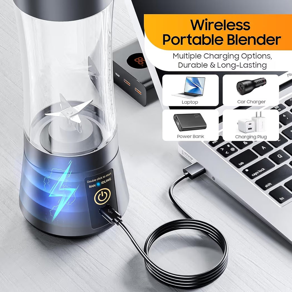 Portable Blender for Shakes and Smoothies - USB Rechargeable Personal Mini Blender with 6 Blades, 13.5oz Cordless Travel Juicer for Gym, Office, and Camping