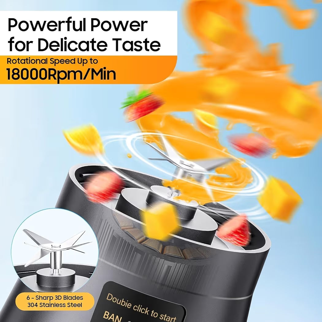 Portable Blender for Shakes and Smoothies - USB Rechargeable Personal Mini Blender with 6 Blades, 13.5oz Cordless Travel Juicer for Gym, Office, and Camping