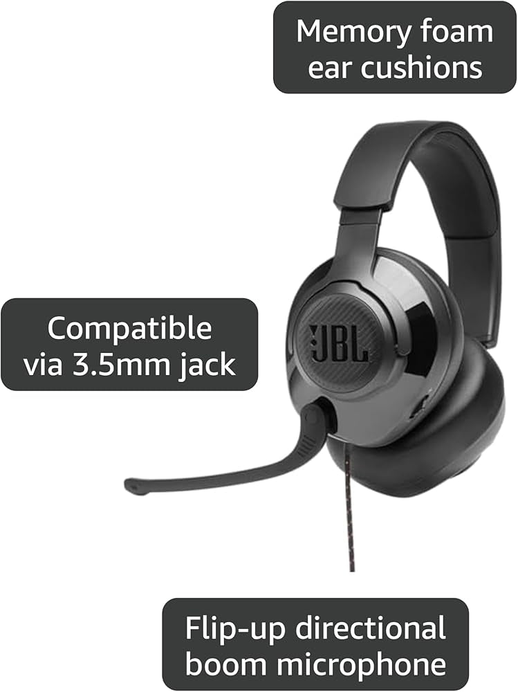 JBL Quantum 200 Wired Gaming Headphones – 50mm Drivers, Flip-Up Mic, Noise Isolation, Multi-Platform Compatible
