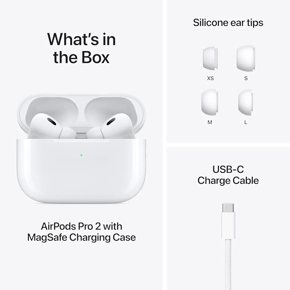 Apple AirPods Pro (2nd Generation) with MagSafe Charging Case – Active Noise Cancellation, Transparency Mode, Spatial Audio, H2 Chip, Sweat & Water Resistant