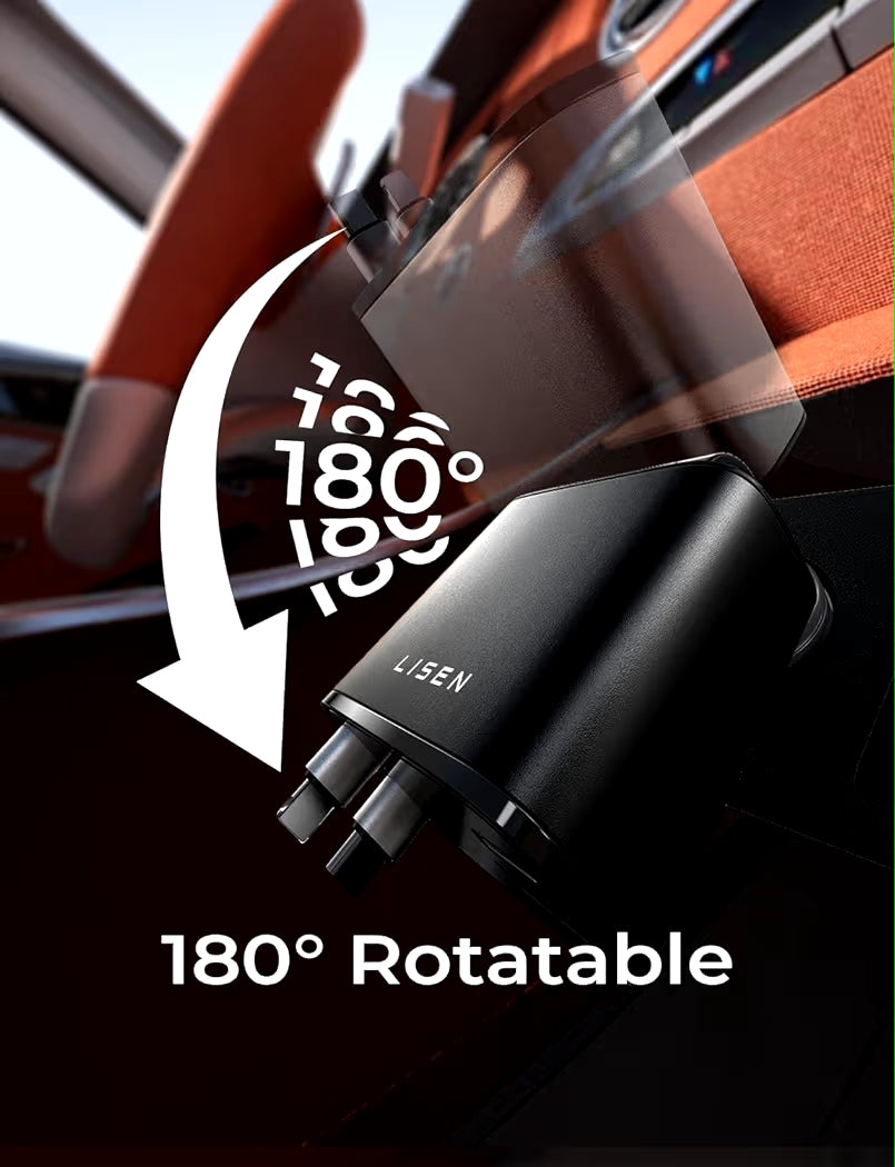 LISEN 4-in-1 Retractable Car Charger 69W/96W Fast Charging USB-C + USB-A Car Adapter with Dual Retractable Cables for iPhone & Android