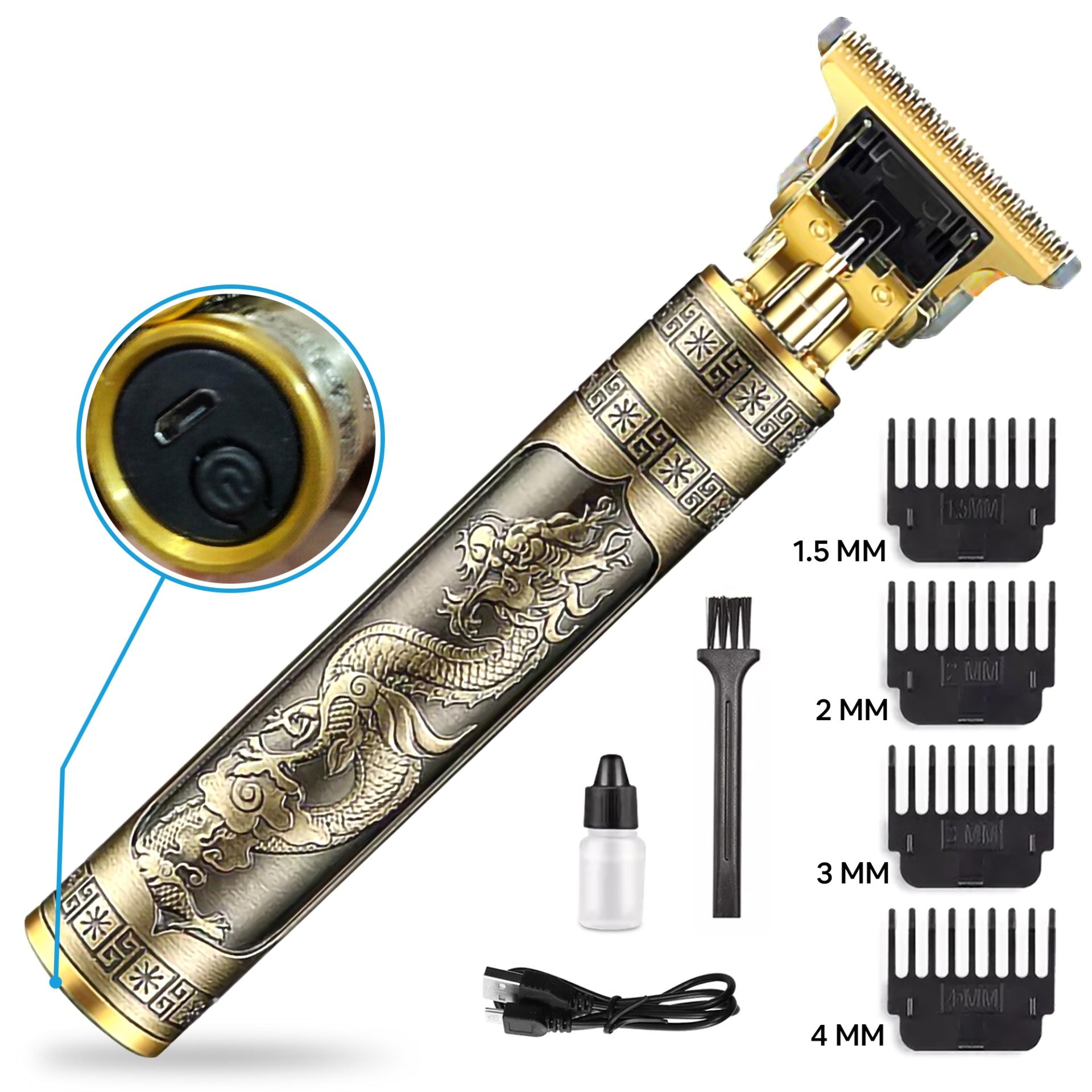T9 Vintage Professional Hair Trimmer for Men – Cordless USB Rechargeable Shaver & Barber Clipper, Zero-Gapped T-Blade for Hair, Beard.