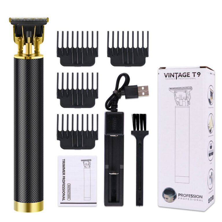 T9 Vintage Professional Hair Trimmer for Men – Cordless USB Rechargeable Shaver & Barber Clipper, Zero-Gapped T-Blade for Hair, Beard.